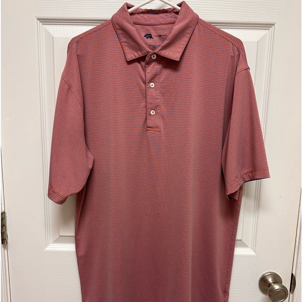 Onward Reserve Performance Orange and Mini blue  Striped  Golf Polo Size Large